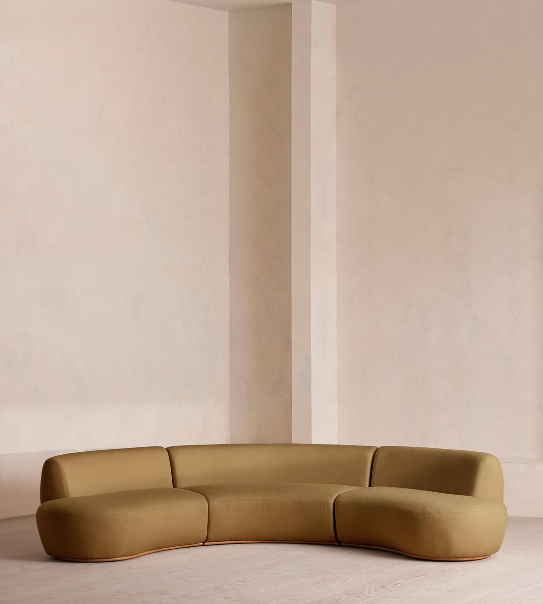 Aline Serpentine Modular Sofa - Four Seater - Linen - Ochre - US - Listing - Image 1