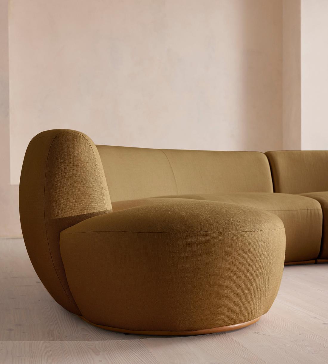 Aline Serpentine Modular Sofa - Four Seater - Linen - Ochre - US - Images - Image 6