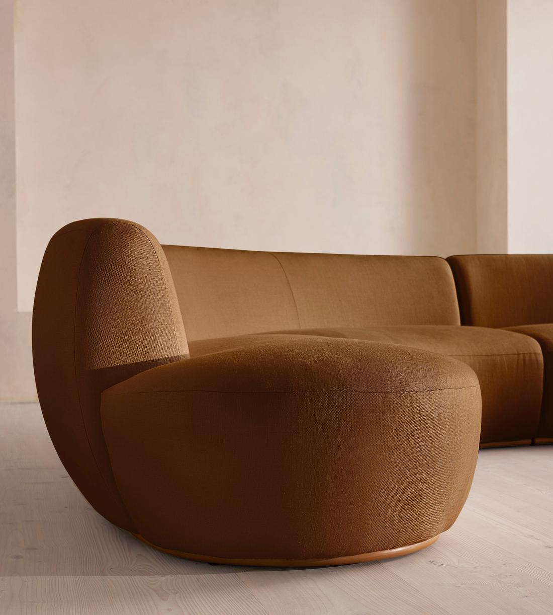 Aline Serpentine Modular Sofa - Six Seater - Linen - Terracotta - US - Images - Image 6