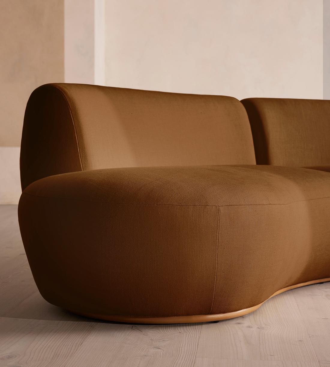 Aline Serpentine Modular Sofa - Three Seater - Linen - Terracotta - US - Images - Image 6