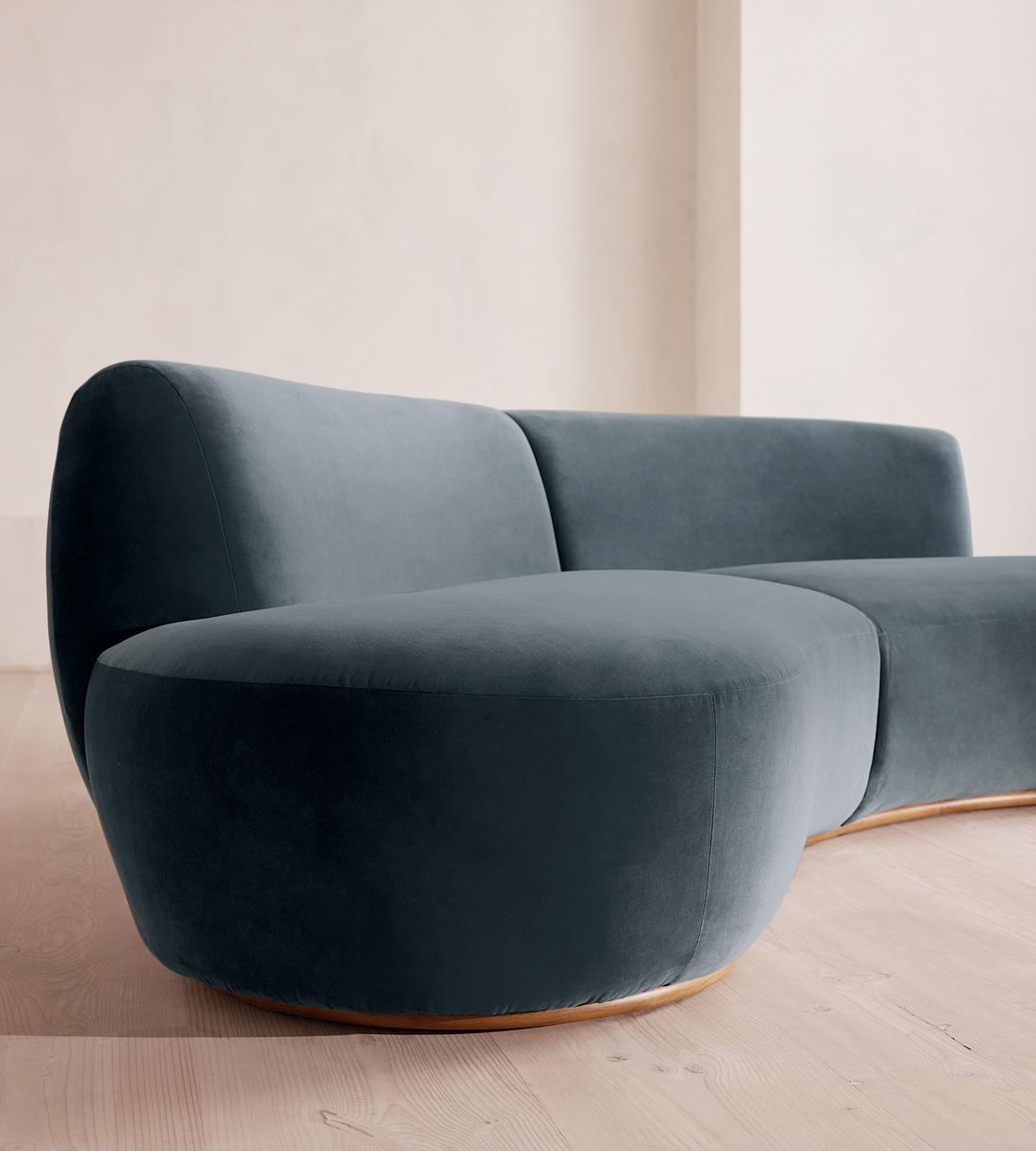 Aline Serpentine Modular Sofa - Three Seater - Grey Blue Velvet - UK - Images - Image 5