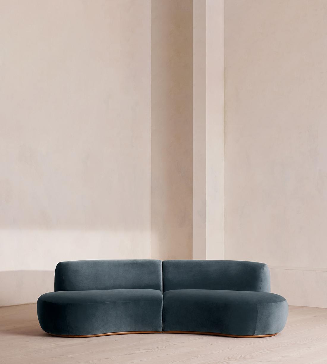 Aline Serpentine Sectional Sofa - Three Seater - Grey Blue Velvet - US - Listing - Image 1