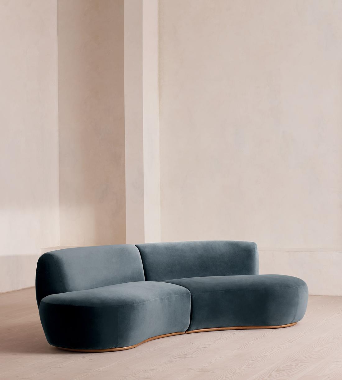 Aline Serpentine Sectional Sofa - Three Seater - Grey Blue Velvet - US - Listing - Image 2