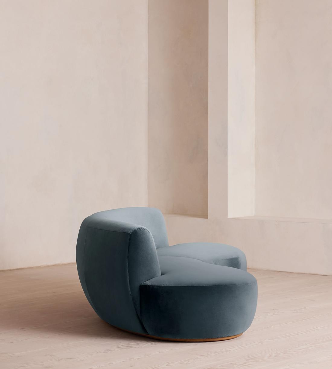Aline Serpentine Sectional Sofa - Three Seater - Grey Blue Velvet - US - Images - Image 3