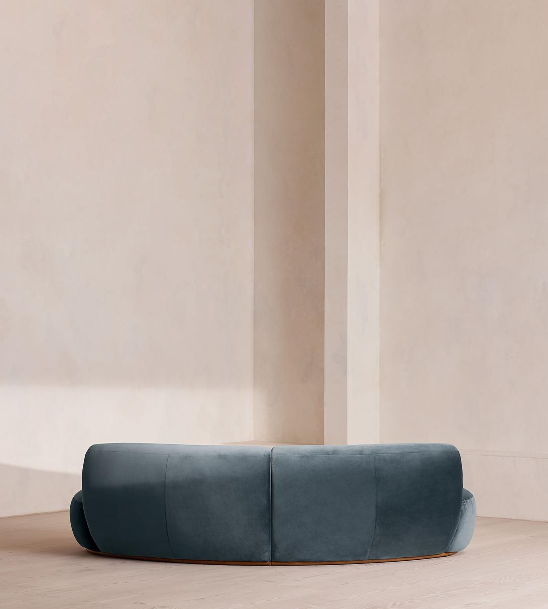 Aline Serpentine Sectional Sofa - Three Seater - Grey Blue Velvet - US - Images - Image 4