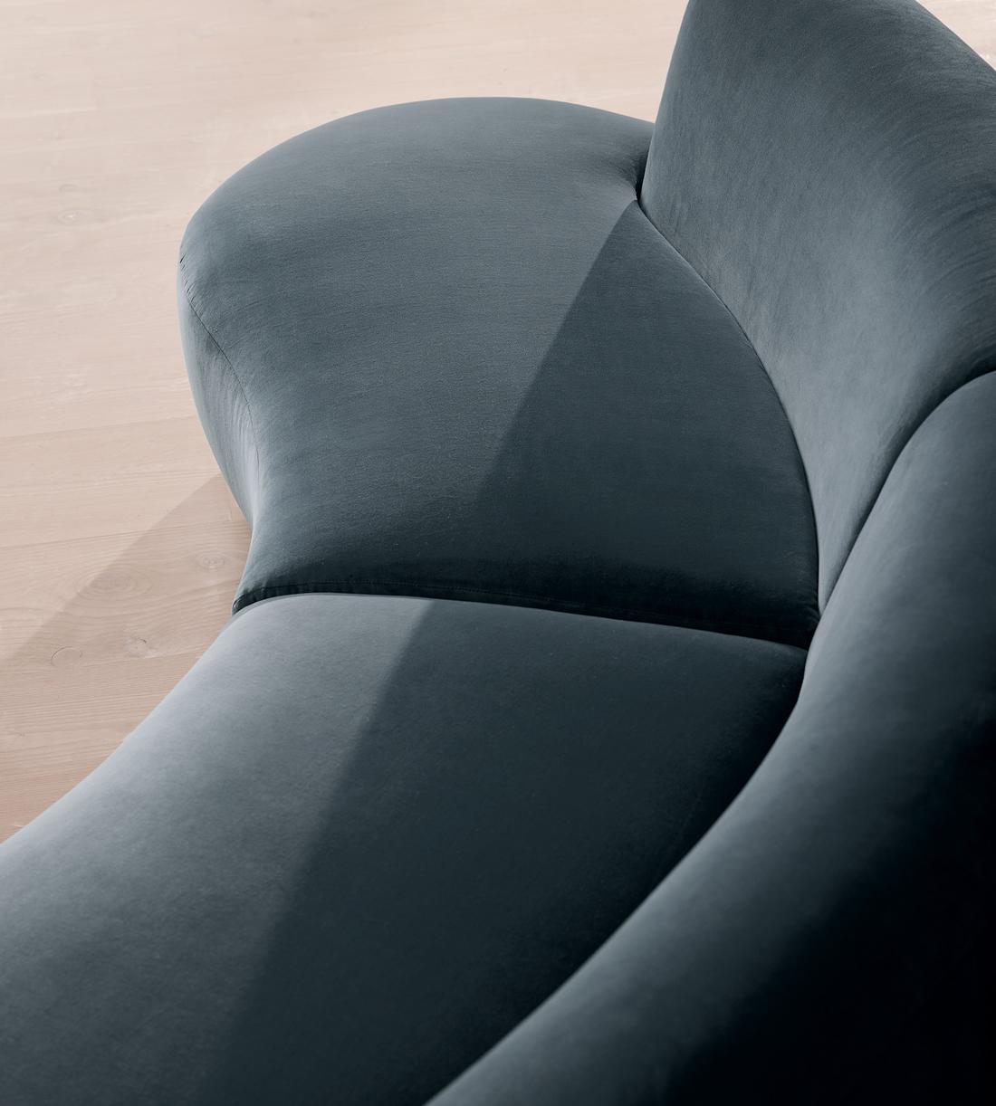 Aline Serpentine Sectional Sofa - Three Seater - Grey Blue Velvet - US - Images - Image 5