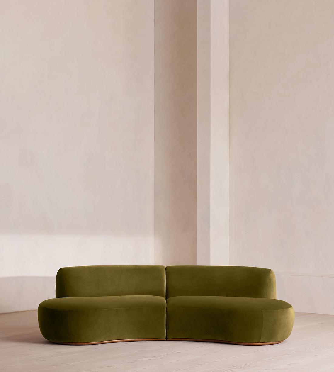 Aline Serpentine Sectional Sofa - Three Seater - Olive Velvet - US - Listing - Image 1