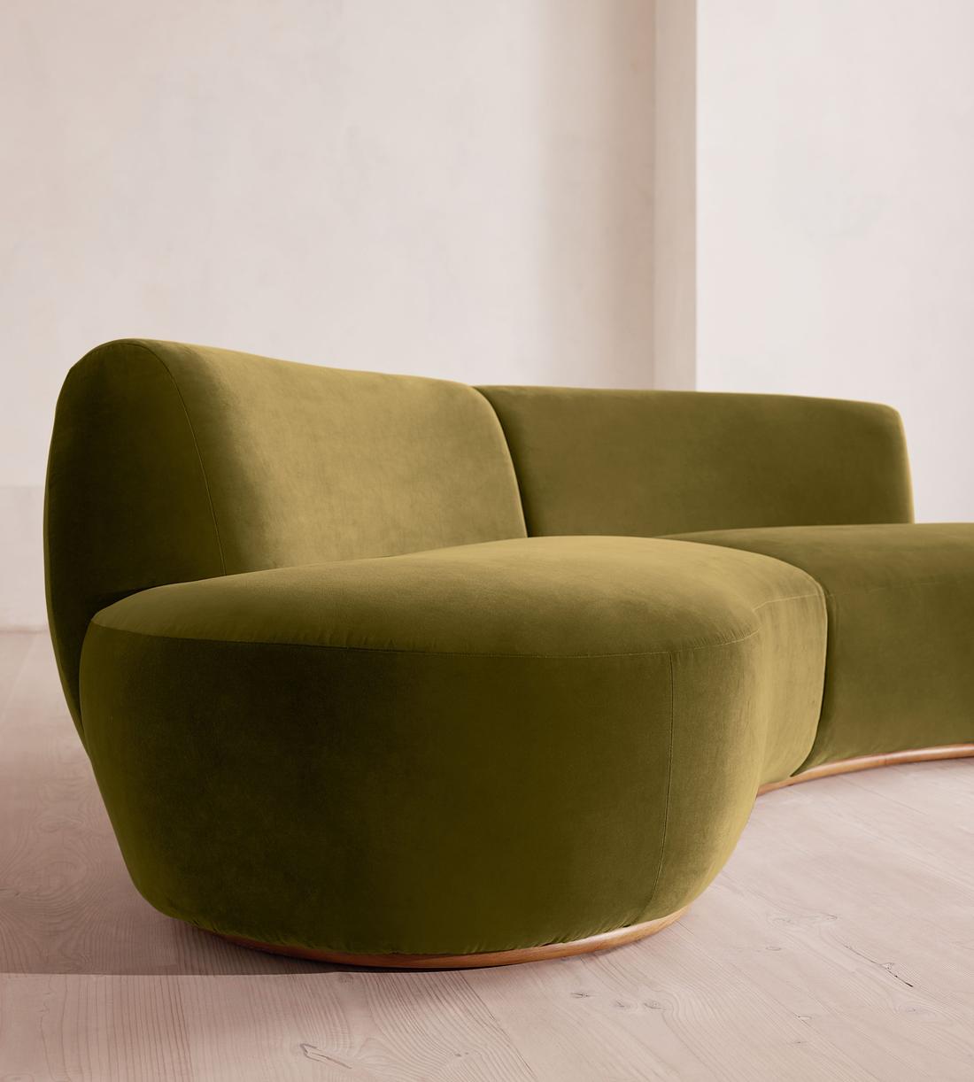 Aline Serpentine Sectional Sofa - Three Seater - Olive Velvet - US - Images - Image 5
