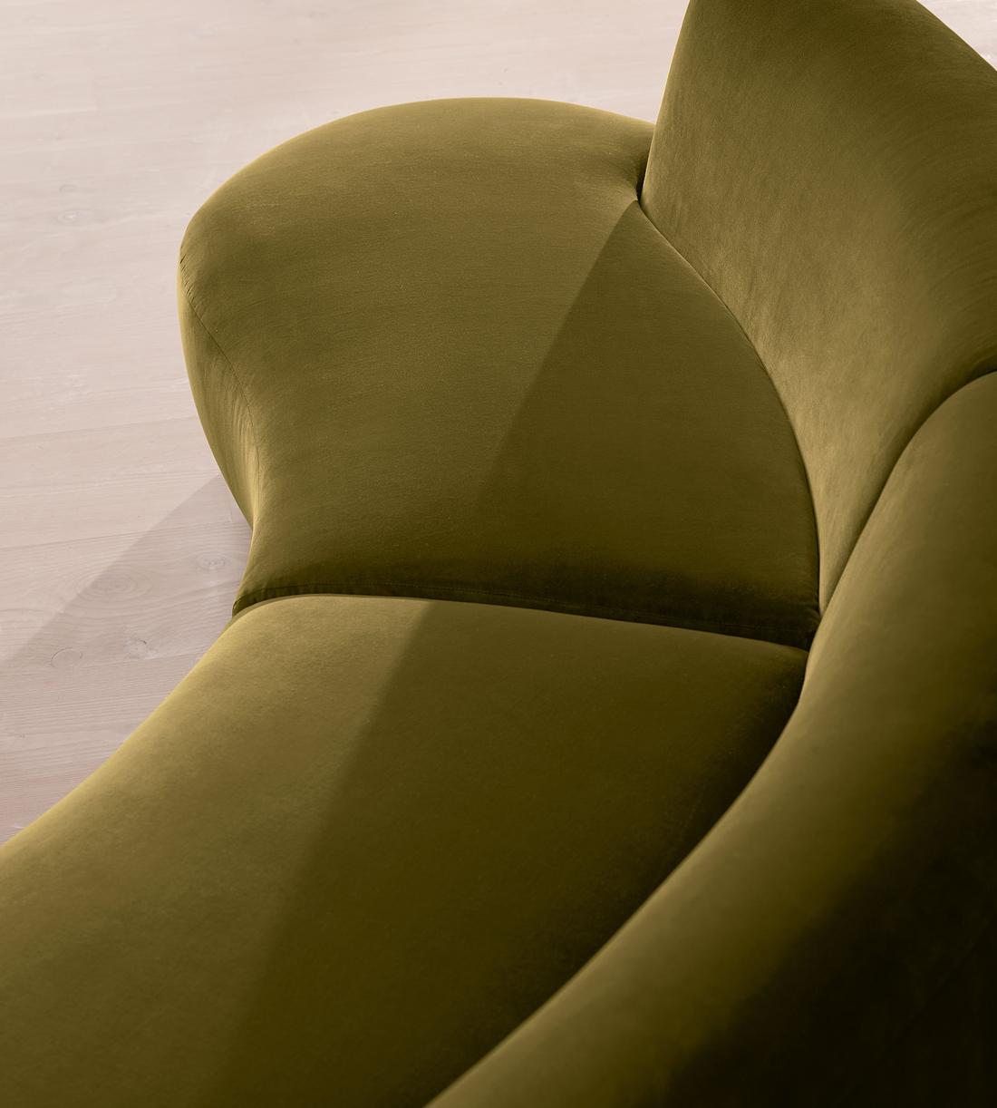 Aline Serpentine Sectional Sofa - Three Seater - Olive Velvet - US - Images - Image 5