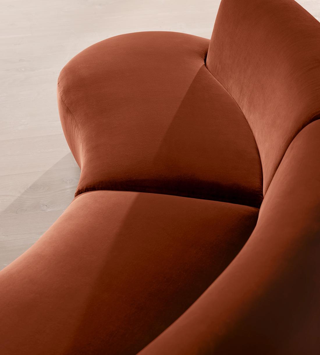 Aline Serpentine Sectional Sofa - Four Seater - Rust Velvet - US - Images - Image 5
