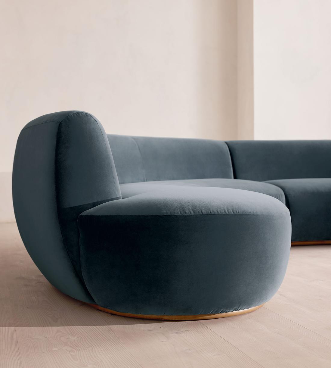 Aline Serpentine Sectional Sofa - Four Seater - Grey Blue Velvet - US - Images - Image 6