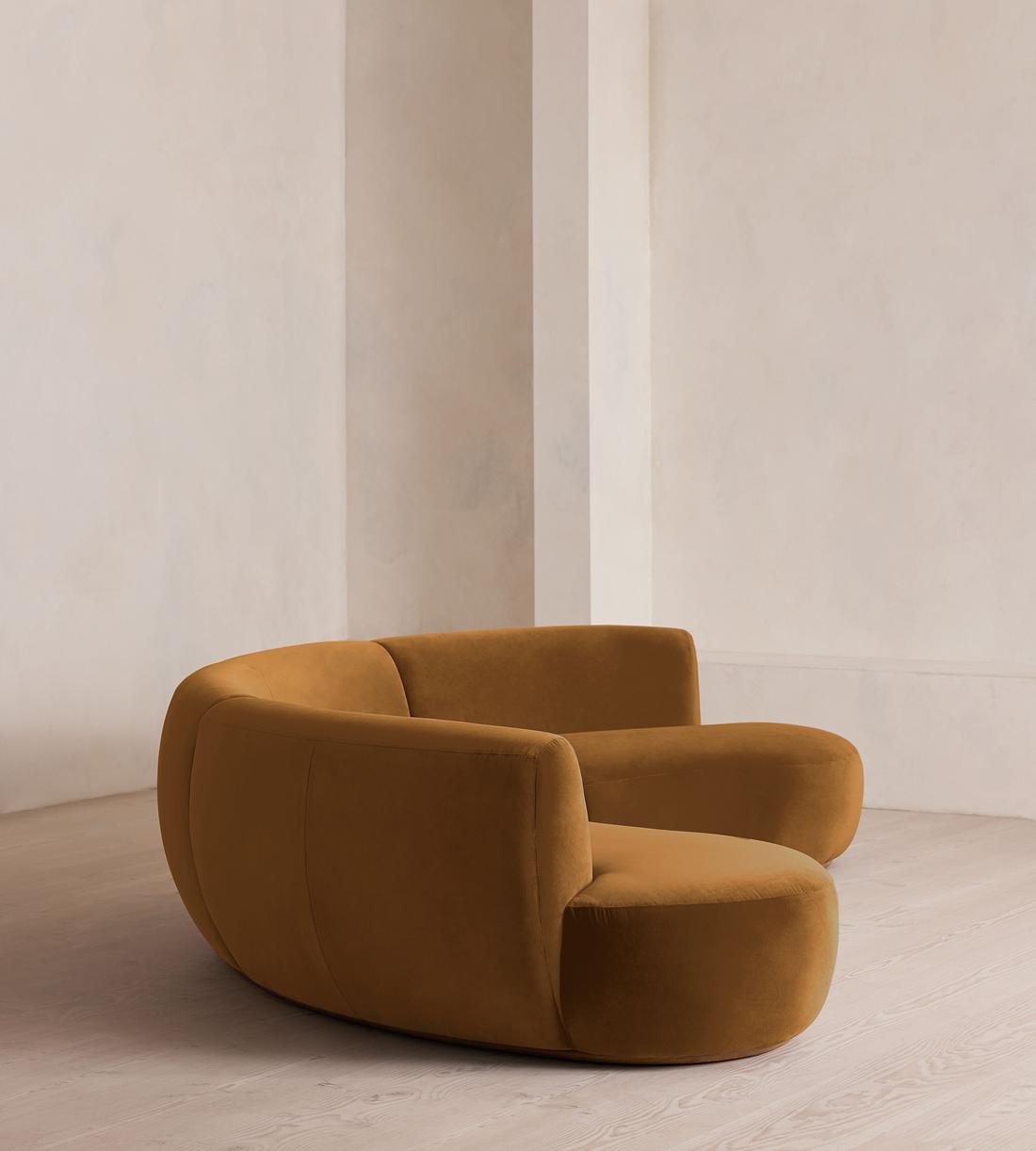 Aline Serpentine Sectional Sofa - Four Seater - Mustard Velvet - US - Images - Image 3