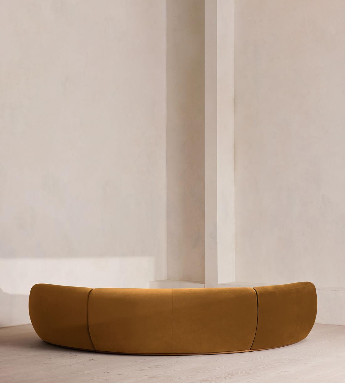 Aline Serpentine Sectional Sofa - Four Seater - Mustard Velvet - US - Images - Image 4