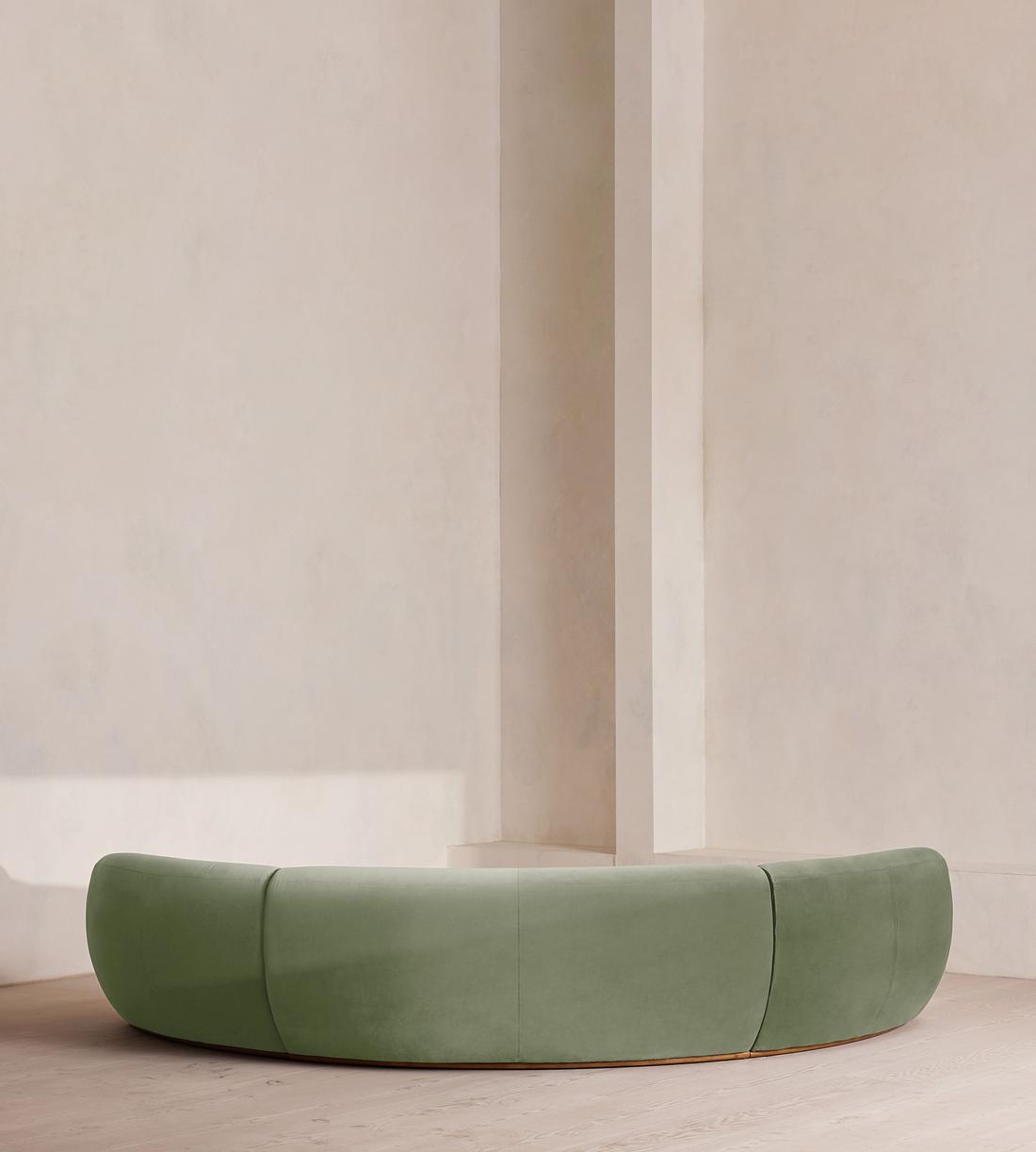 Aline Serpentine Sectional Sofa - Six Seater - Velvet - Seafoam - US - Images - Image 4