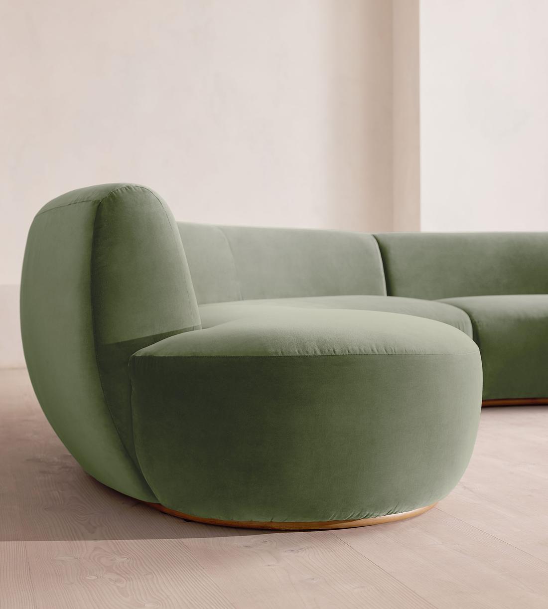Aline Serpentine Sectional Sofa - Six Seater - Velvet - Seafoam - US - Images - Image 5