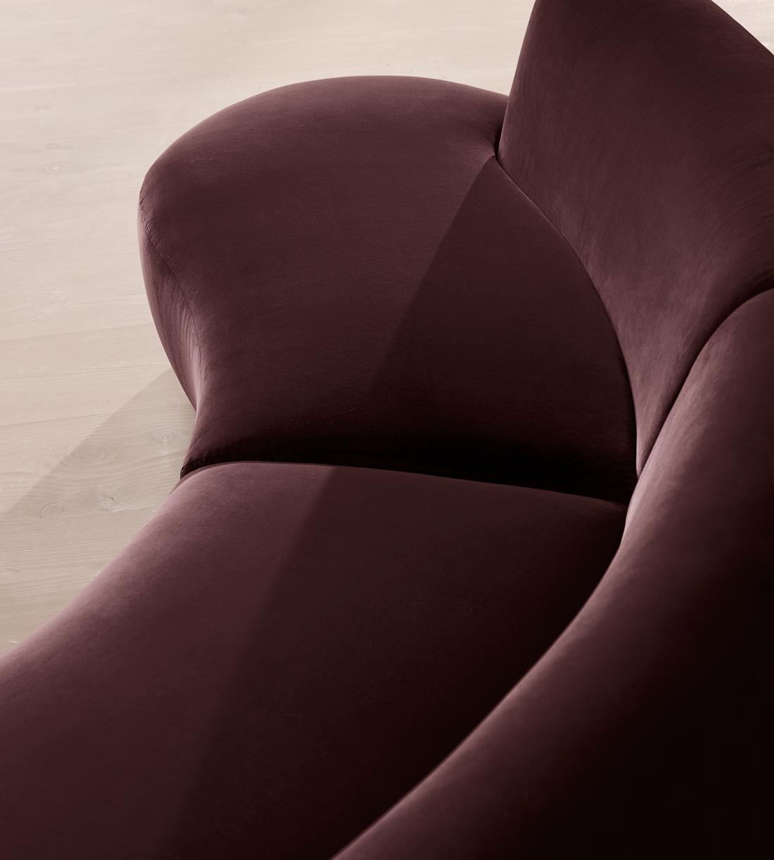 Aline Serpentine Sectional Sofa - Four Seater - Velvet - Aubergine - US - Images - Image 6