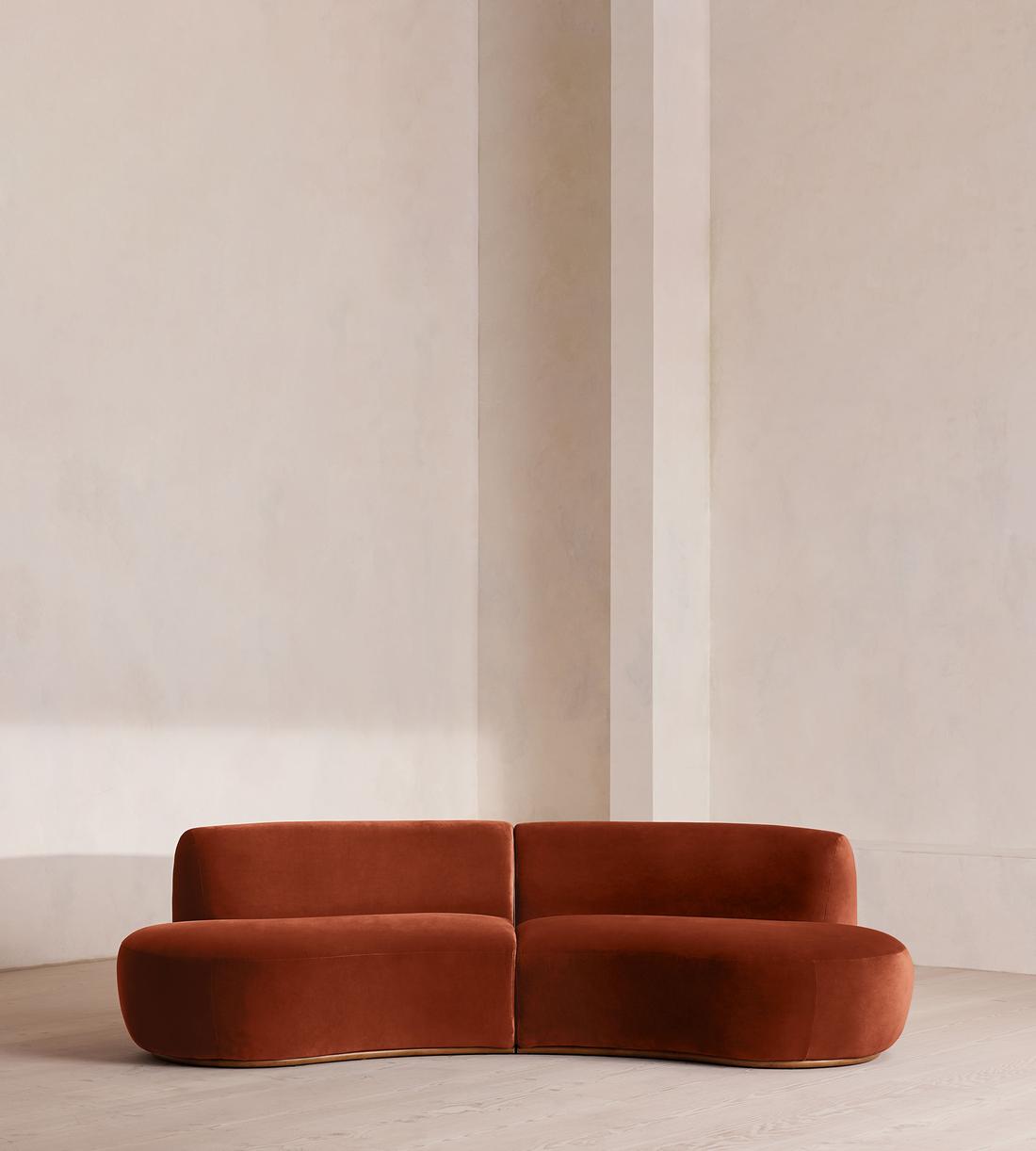 Aline Serpentine Sectional Sofa - Three Seater - Rust Velvet - US - Listing - Image 1