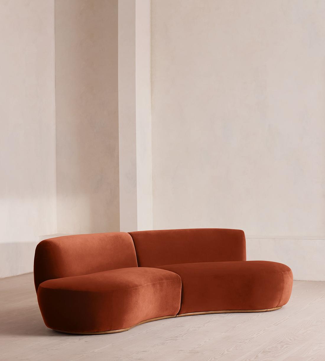 Aline Serpentine Sectional Sofa - Three Seater - Rust Velvet - US - Listing - Image 2