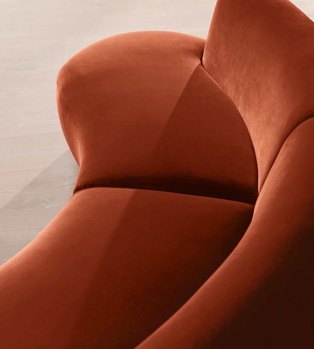 Aline Serpentine Sectional Sofa - Three Seater - Rust Velvet - US - Images - Image 5