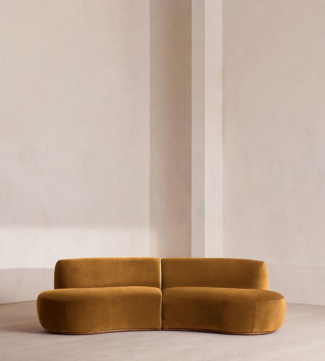 Aline Serpentine Modular Sofa - Three Seater - Mustard Velvet - UK - Listing - Image 1