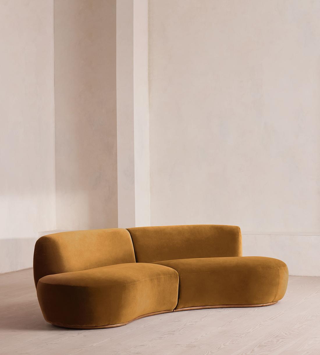 Aline Serpentine Sectional Sofa - Three Seater - Mustard Velvet - US - Listing - Image 2