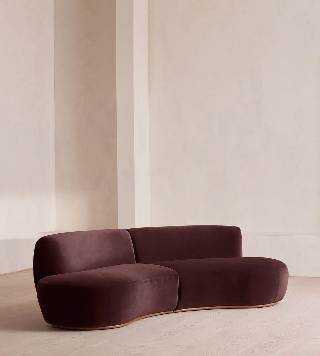 Aline Serpentine Modular Sofa - Three Seater - Velvet - Aubergine - UK - Listing - Image 2