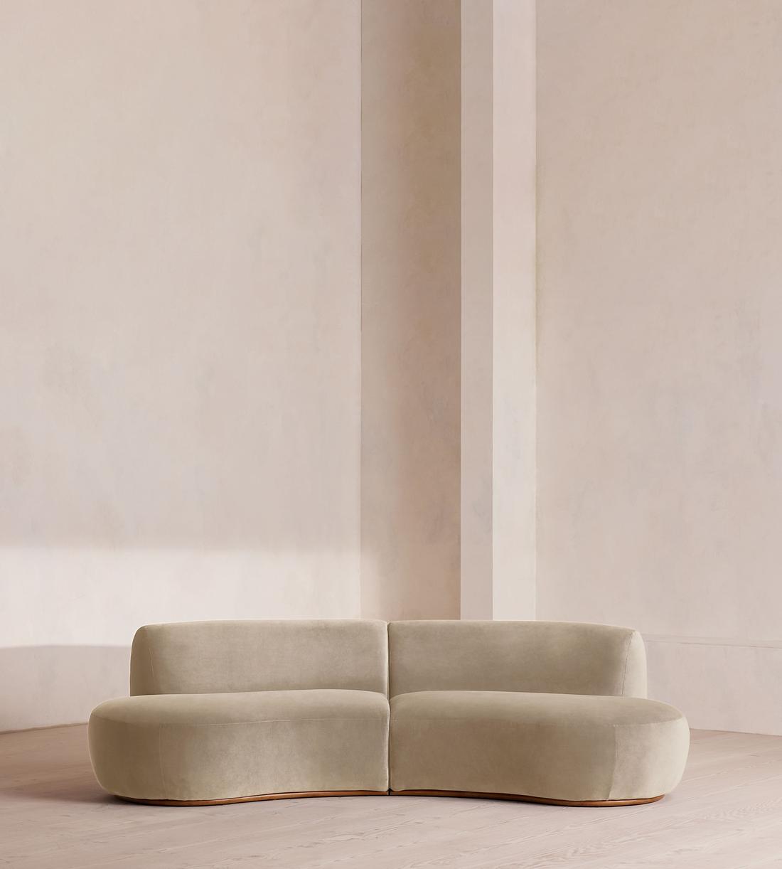 Aline Serpentine Sectional Sofa - Three Seater - Velvet - Oyster - US - Listing - Image 1
