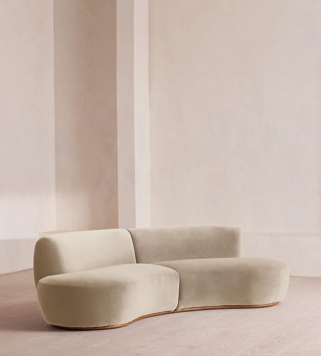 Aline Serpentine Sectional Sofa - Three Seater - Velvet - Oyster - US - Listing - Image 2