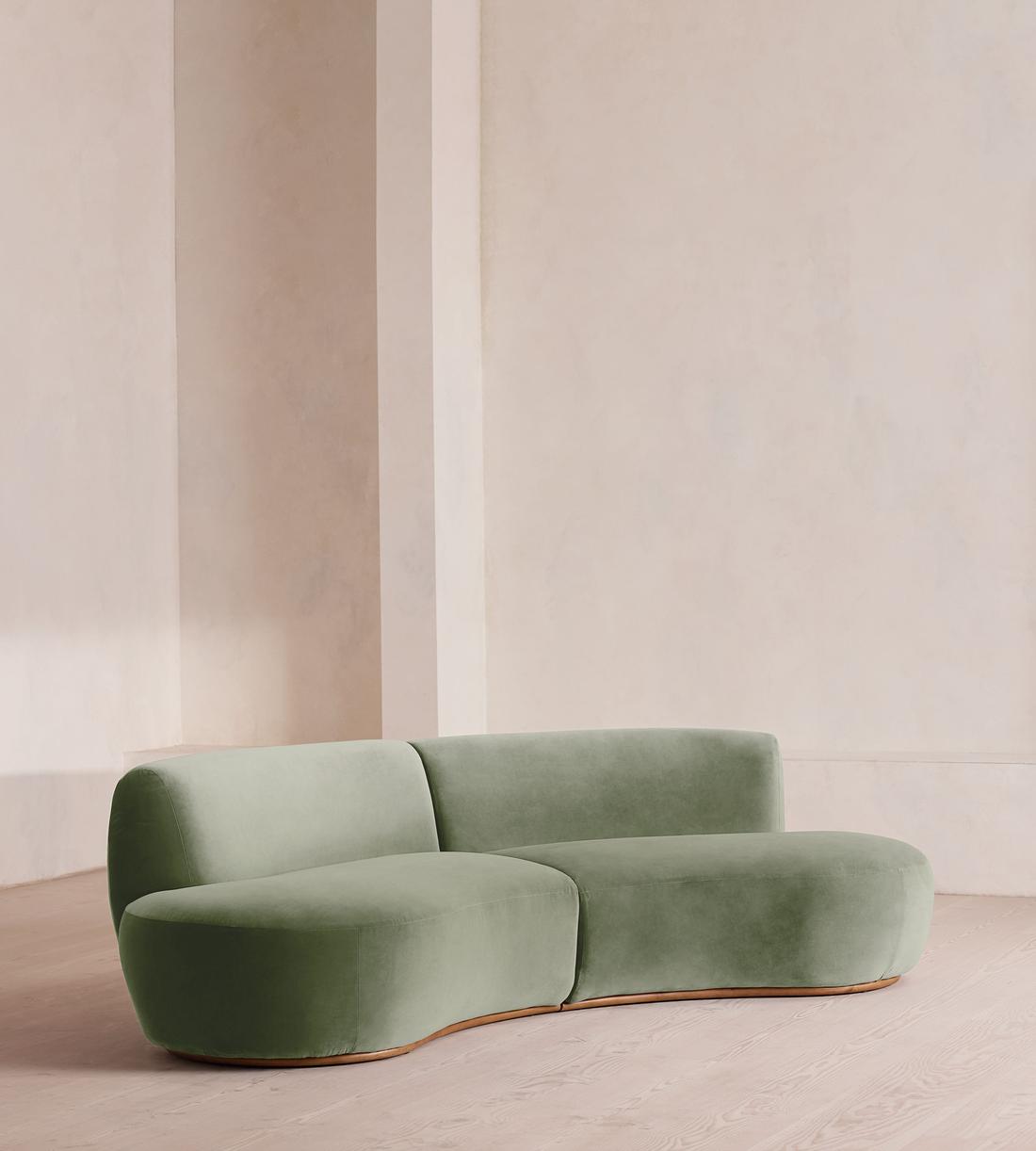 Aline Serpentine Modular Sofa - Three Seater - Velvet - Seafoam - UK - Listing - Image 2