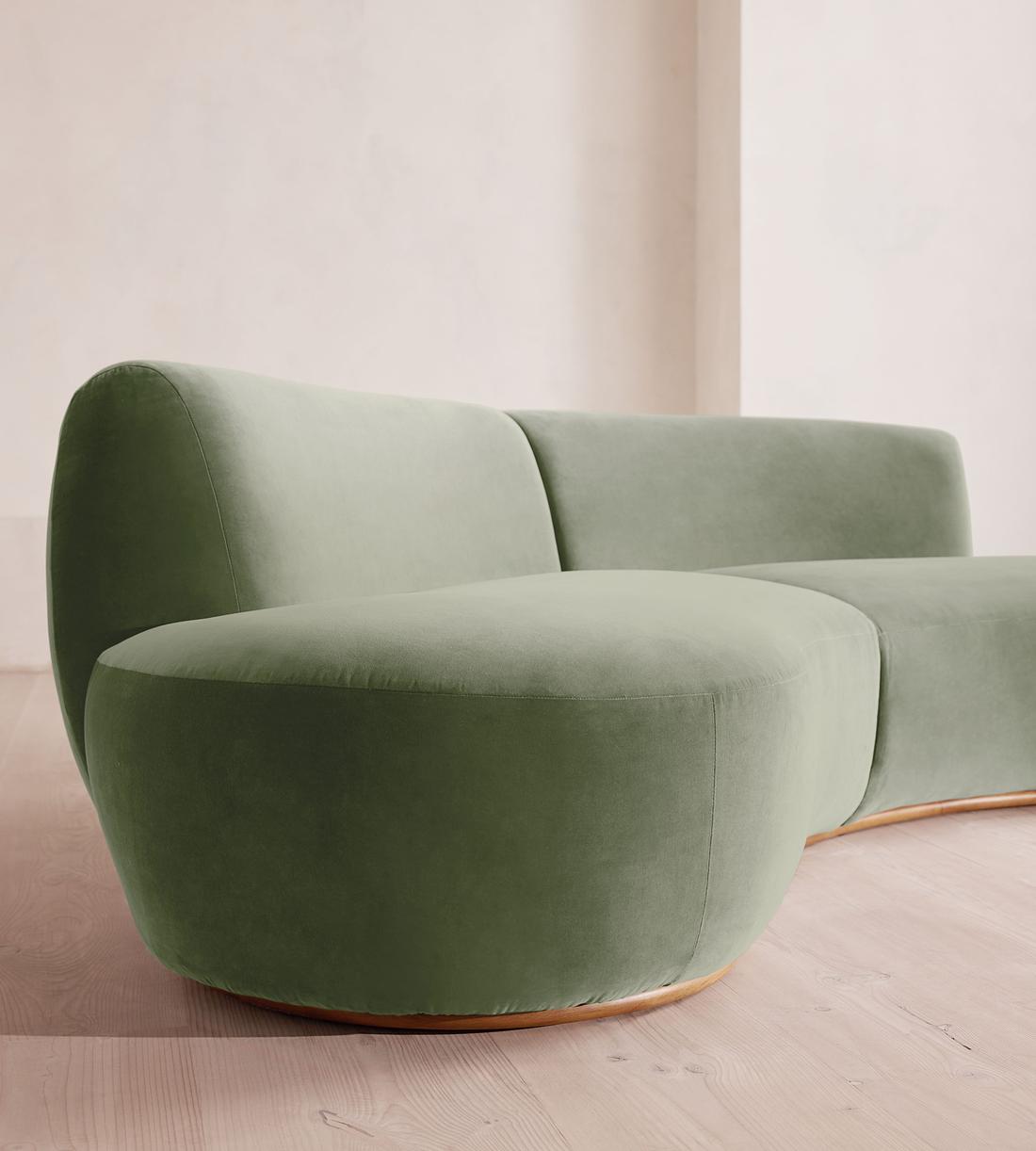 Aline Serpentine Sectional Sofa - Three Seater - Velvet - Seafoam - US - Images - Image 5