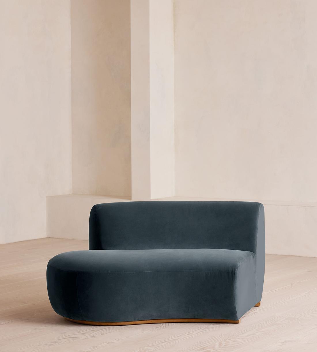 Aline Serpentine Modular Sofa - Middle Section - Grey Blue Velvet - Image 1