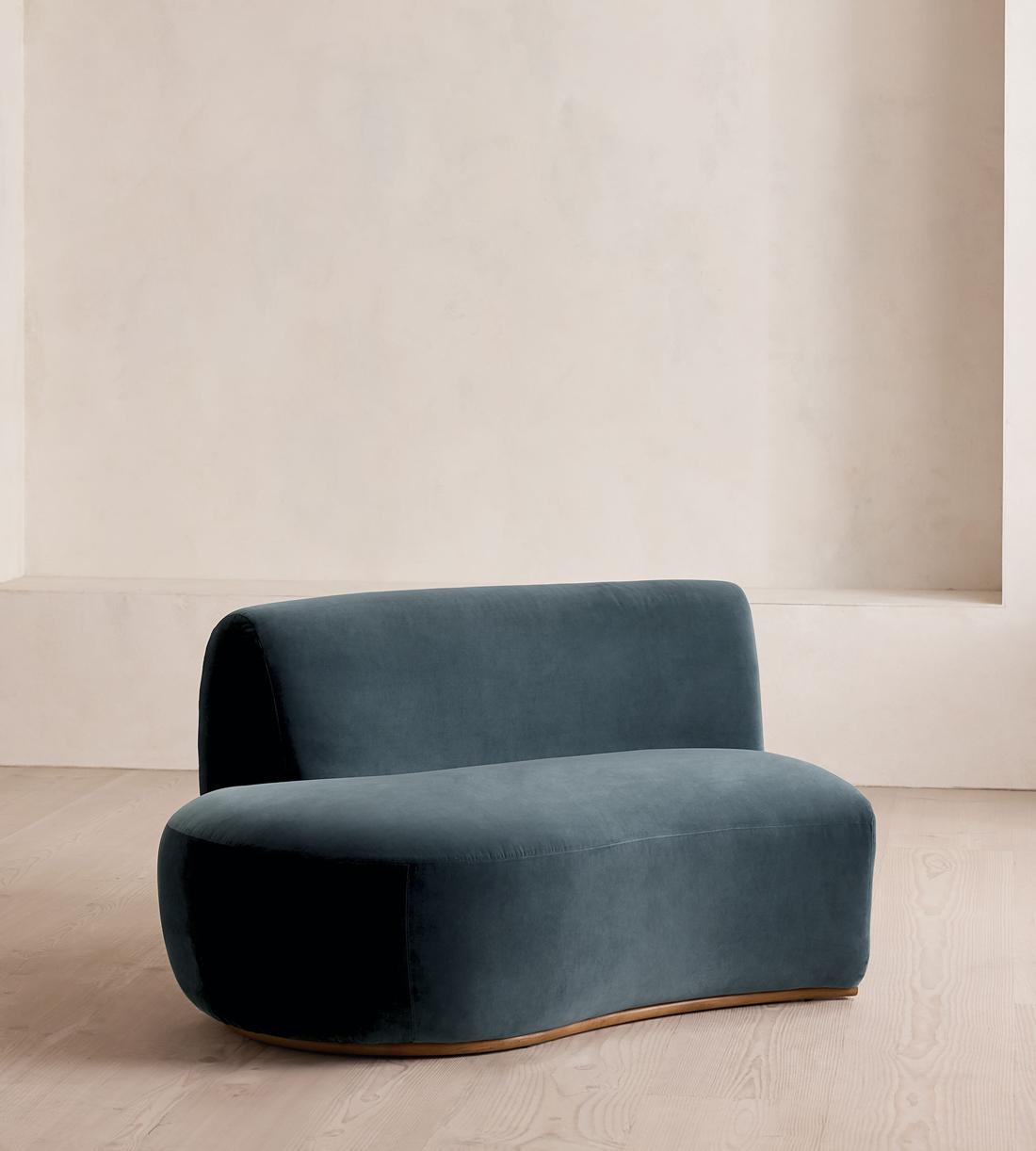 Aline Serpentine Sectional Sofa - Left Section - Grey Blue Velvet - US - Image 2