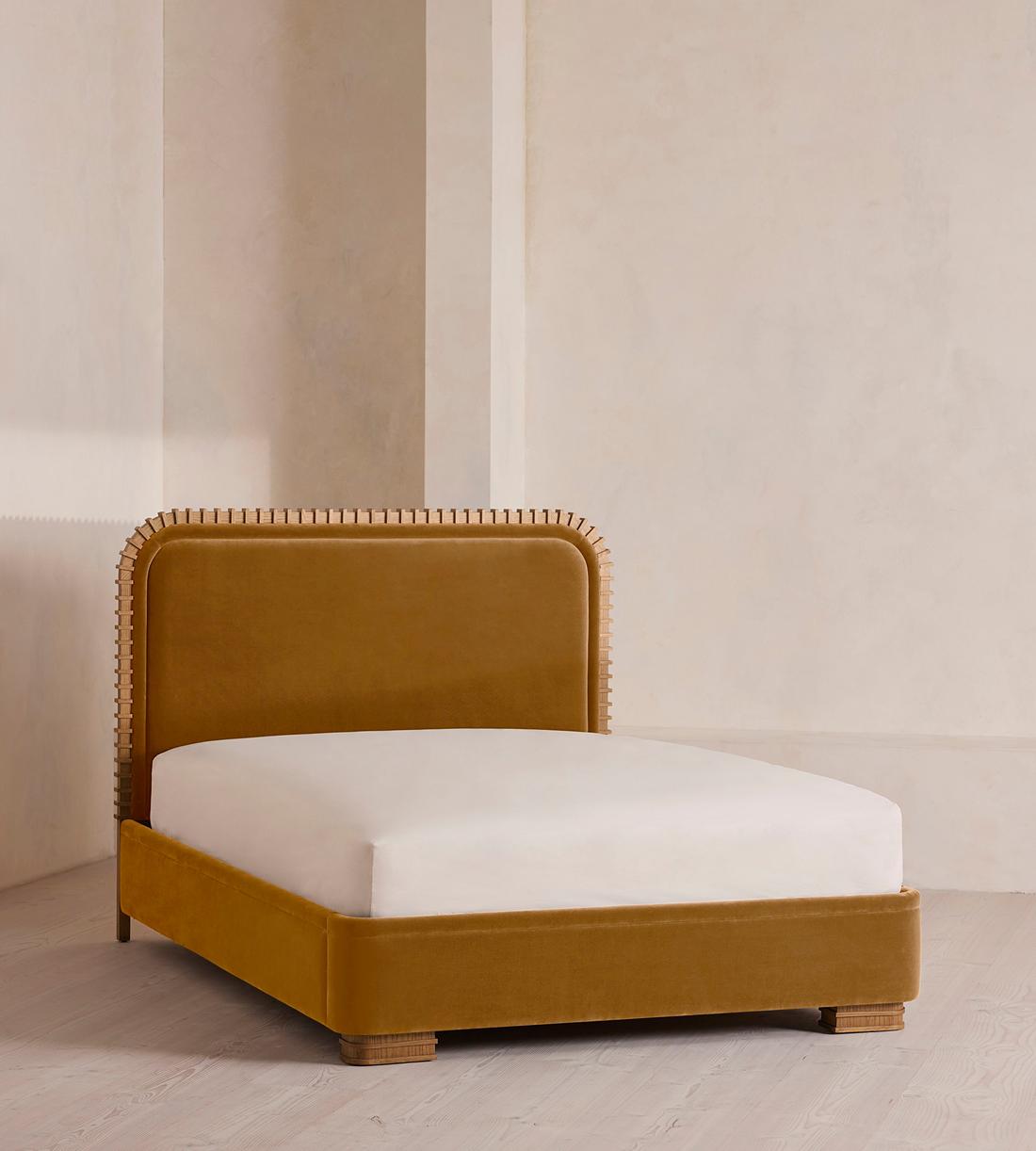Angus Bed - King - Velvet - Mustard - US - Listing - Image 1