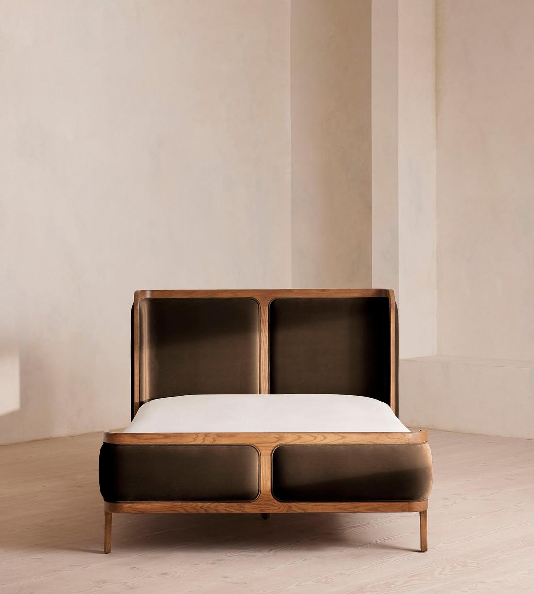 Belsa Bed - Light Oak - King - Velvet - Chocolate - US - Listing - Image 2