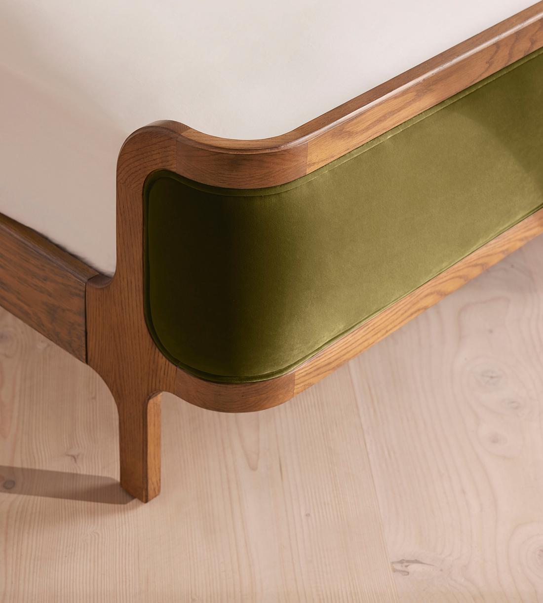 Belsa Bed - Light Oak - King - Velvet - Olive - Images - Image 5