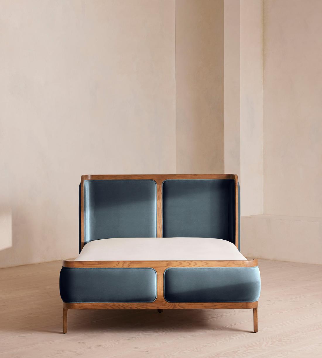 Belsa Bed - Light Oak - King - Velvet - Grey Blue - Listing - Image 2