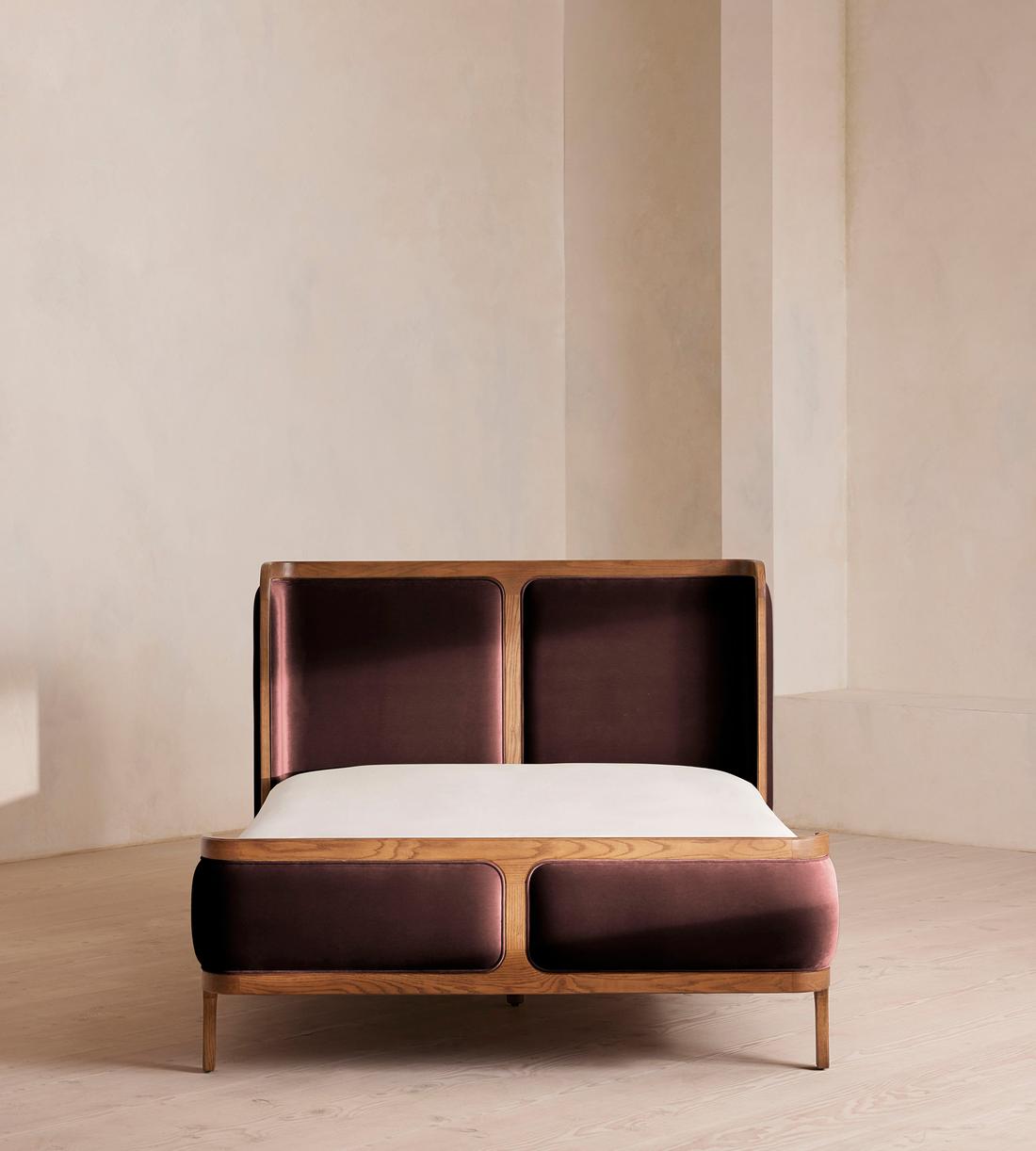 Belsa Bed - Light Wood - Queen - Velvet - Aubergine - US - Listing - Image 2