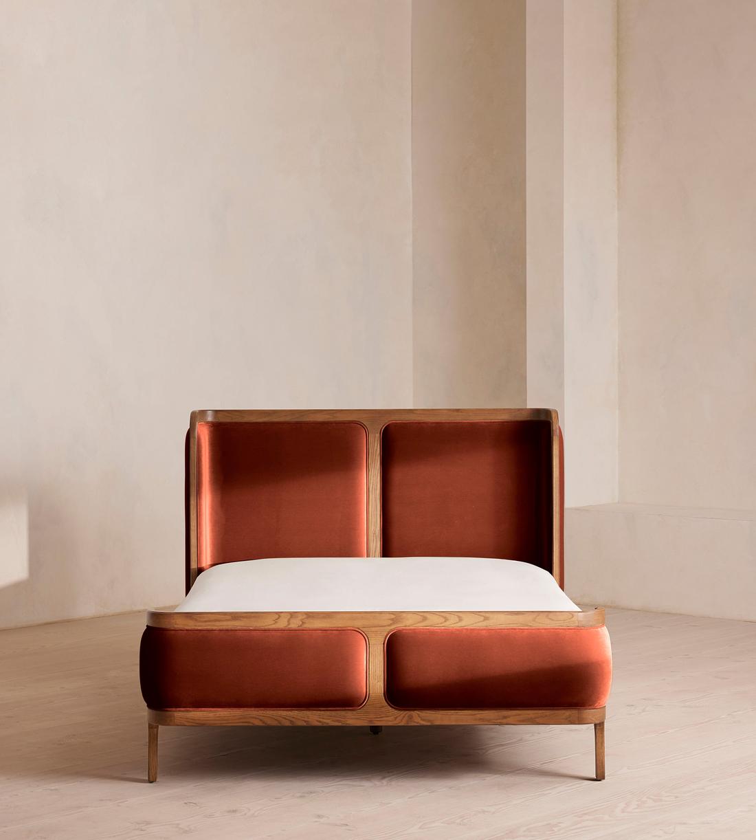 Belsa Bed - Light Oak - Queen - Velvet - Rust - US - Listing - Image 2