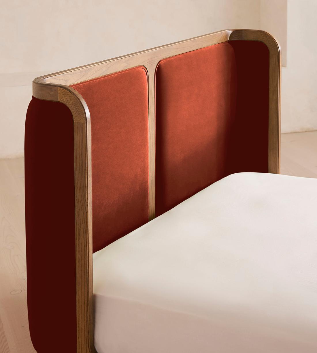 Belsa Bed - Light Oak - Queen - Velvet - Rust - US - Images - Image 5
