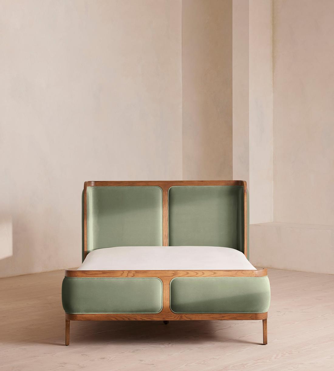 Belsa Bed - Light Wood - Queen - Velvet - Seafoam - US - Listing - Image 2