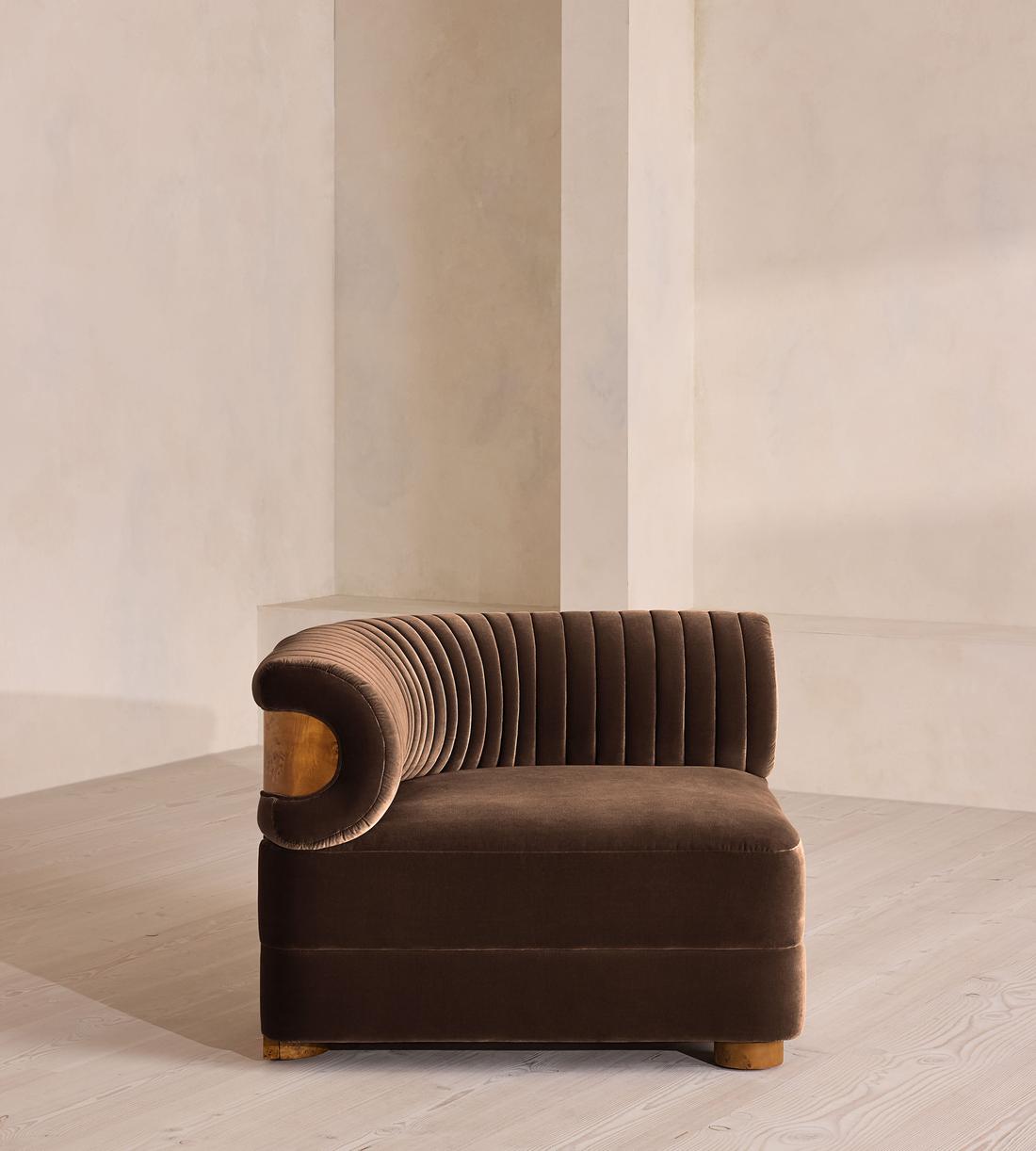 Caleb Sectional Sofa - Corner Module - Velvet - Chocolate - Dark Burl - US - Image 1