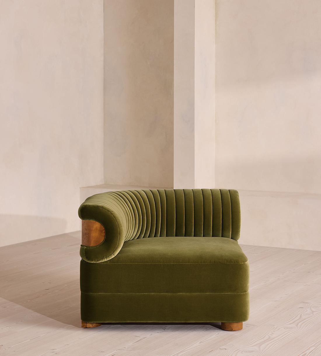 Caleb Modular Sofa - Corner Module - Velvet - Olive - Dark Burl - UK - Image 1