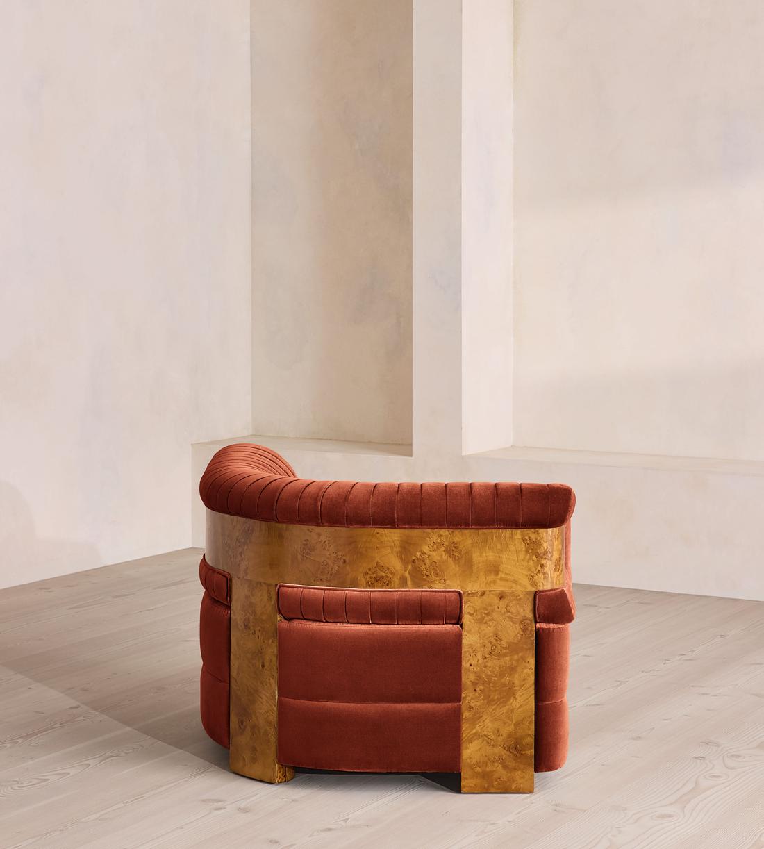Caleb Modular Sofa - Left Arm Module - Velvet - Rust - Dark Burl - UK - Image 3