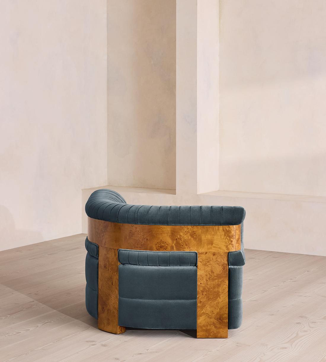 Caleb Modular Sofa - Corner Module - Velvet - Grey Blue - Dark Burl - UK - Image 3