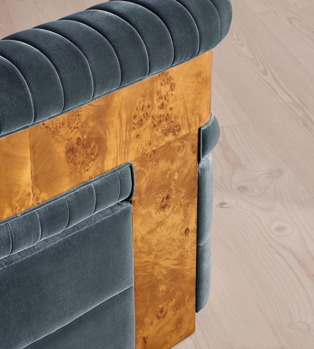 Caleb Modular Sofa - Corner Module - Velvet - Grey Blue - Dark Burl - UK - Image 5