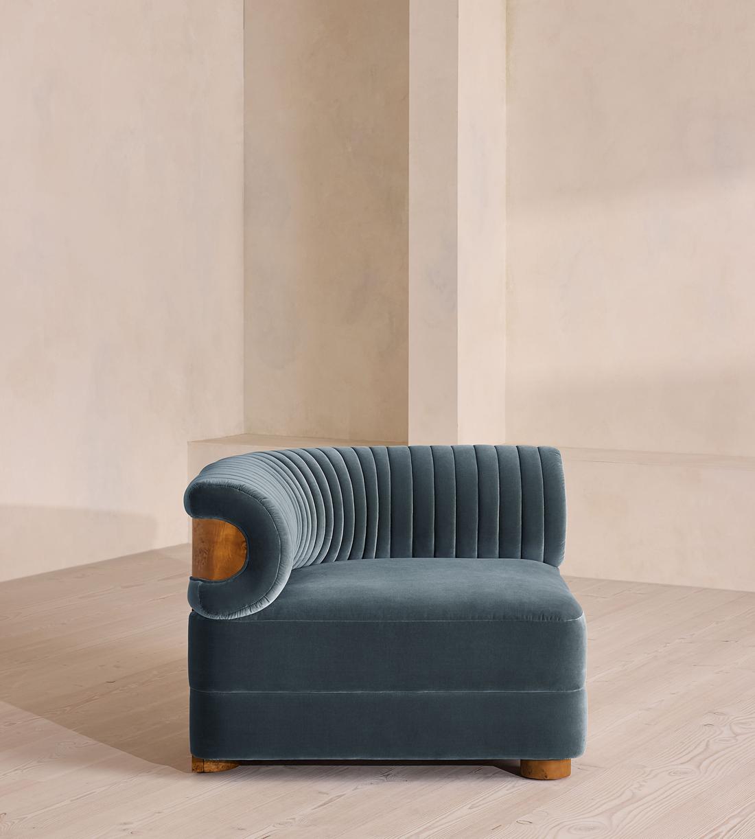 Caleb Sectional Sofa - Corner Module - Velvet - Grey Blue - Dark Burl - US - Image 1