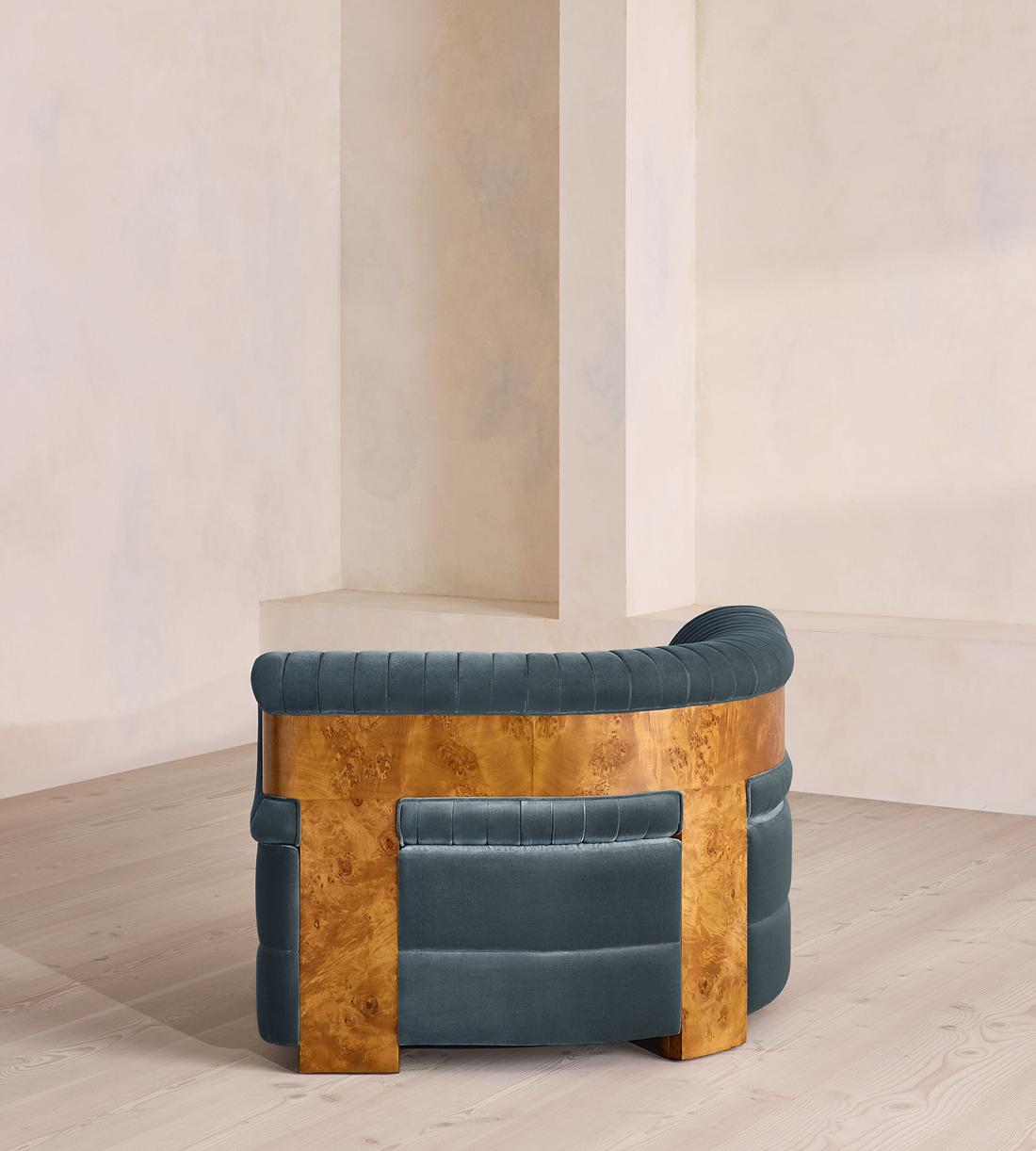 Caleb Sectional Sofa - Corner Module - Velvet - Grey Blue - Dark Burl - US - Image 4