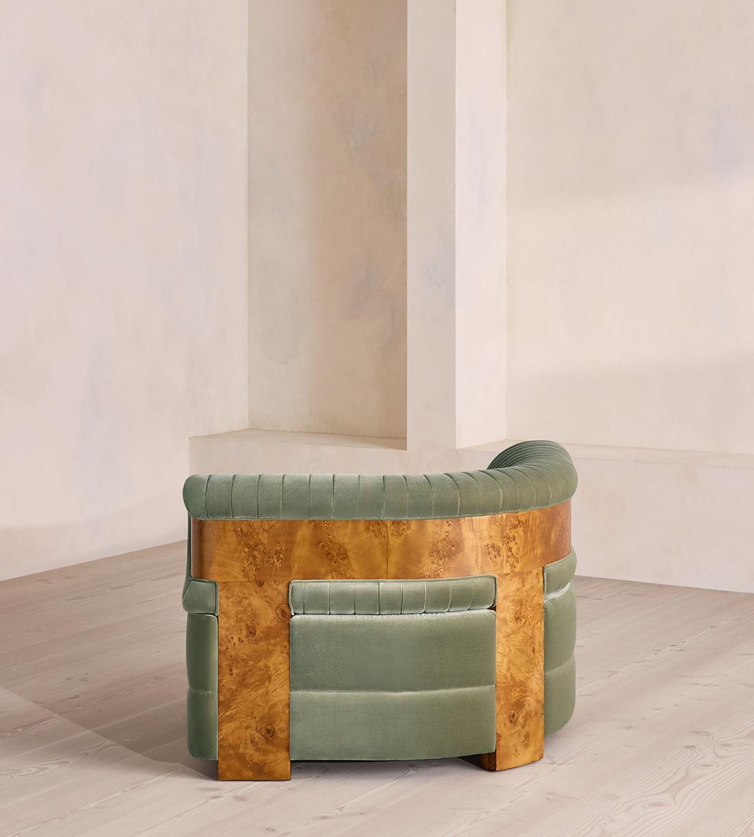 Caleb Modular Sofa - Left Arm Module - Velvet - Seafoam - Dark Burl - UK - Image 4