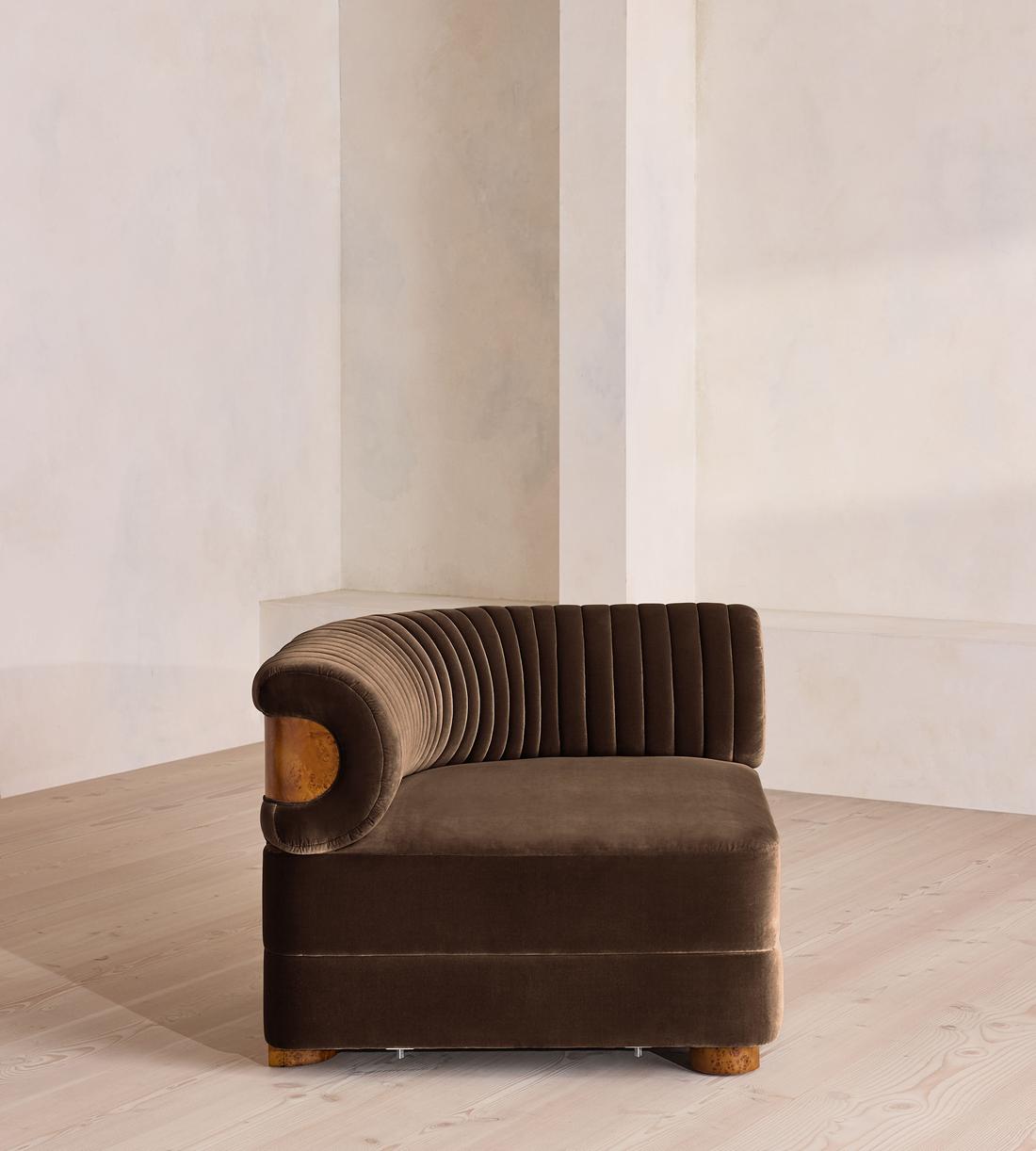 Caleb Modular Sofa - Corner Module - Velvet - Chocolate - Dark Burl - UK - Image 6