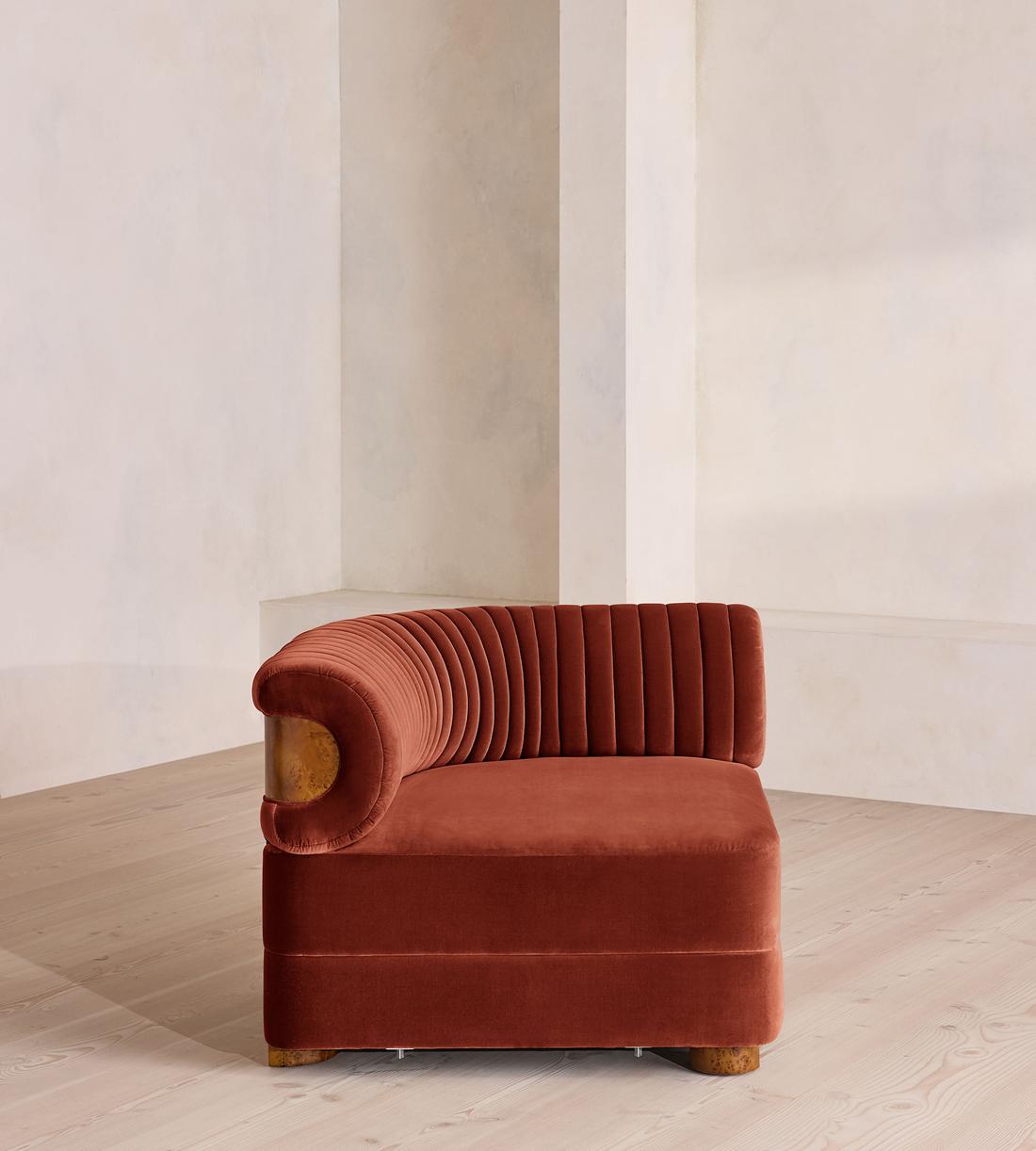 Caleb Modular Sofa - Left Arm Module - Velvet - Rust - Dark Burl - UK - Image 5
